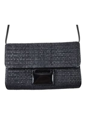 Vtg Walter Katten Woven Leather Crossbody Bag Made in Italy Black Clasp Clutch